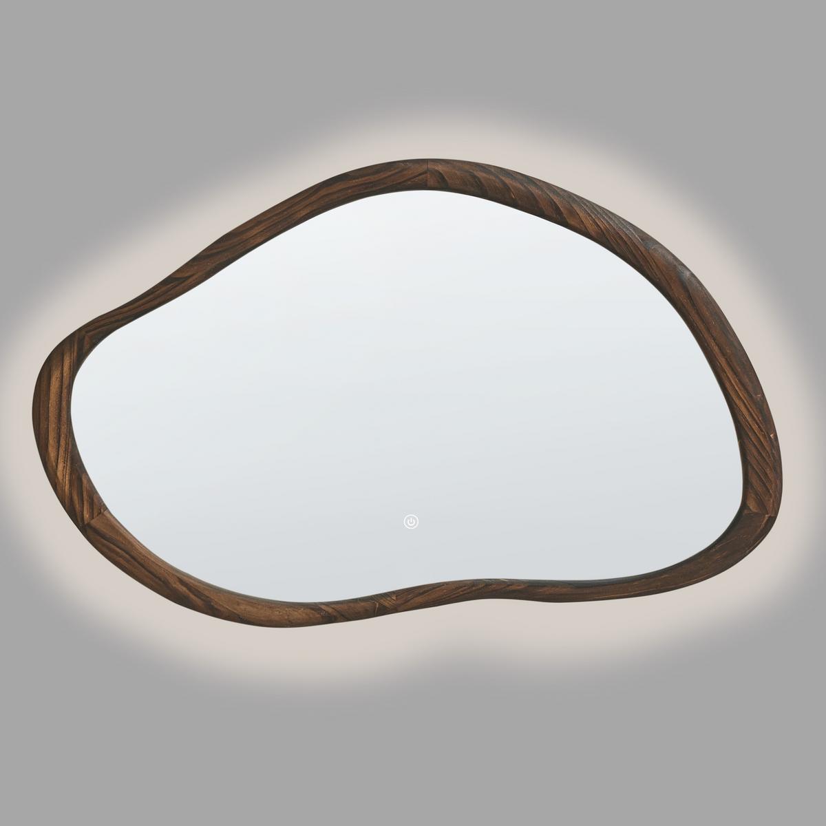 LED-BADEZIMMER-SPIEGEL 93/60 cm Dunkelbraun Mancey - Silberfarben/Braun, Glas (93/60/3cm) - Beliani