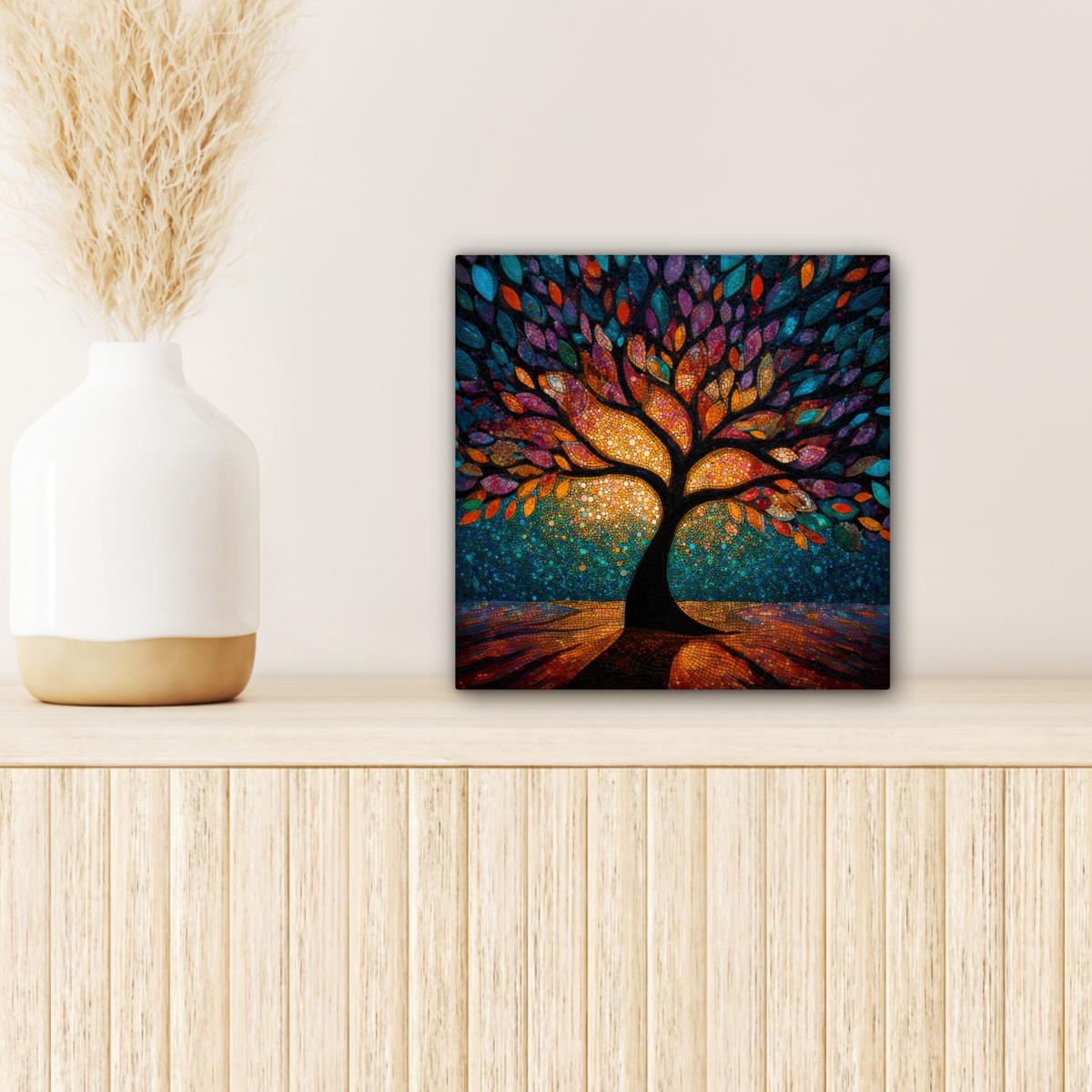 LEINWANDBILD Mosaik - Bunt - Baum - Äste Deko Wohnzimmer 20x20 cm - Multicolor, Textil (20/20cm) - MuchoWow