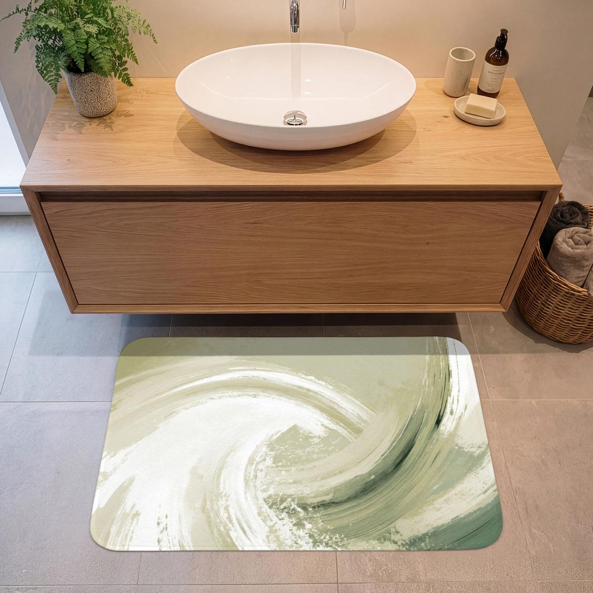 BADEMATTE Abstrakt - Pinselstriche - Wellen - Grün 90x60 cm - Mintgrün, Textil (90/60cm) - OnlyWow