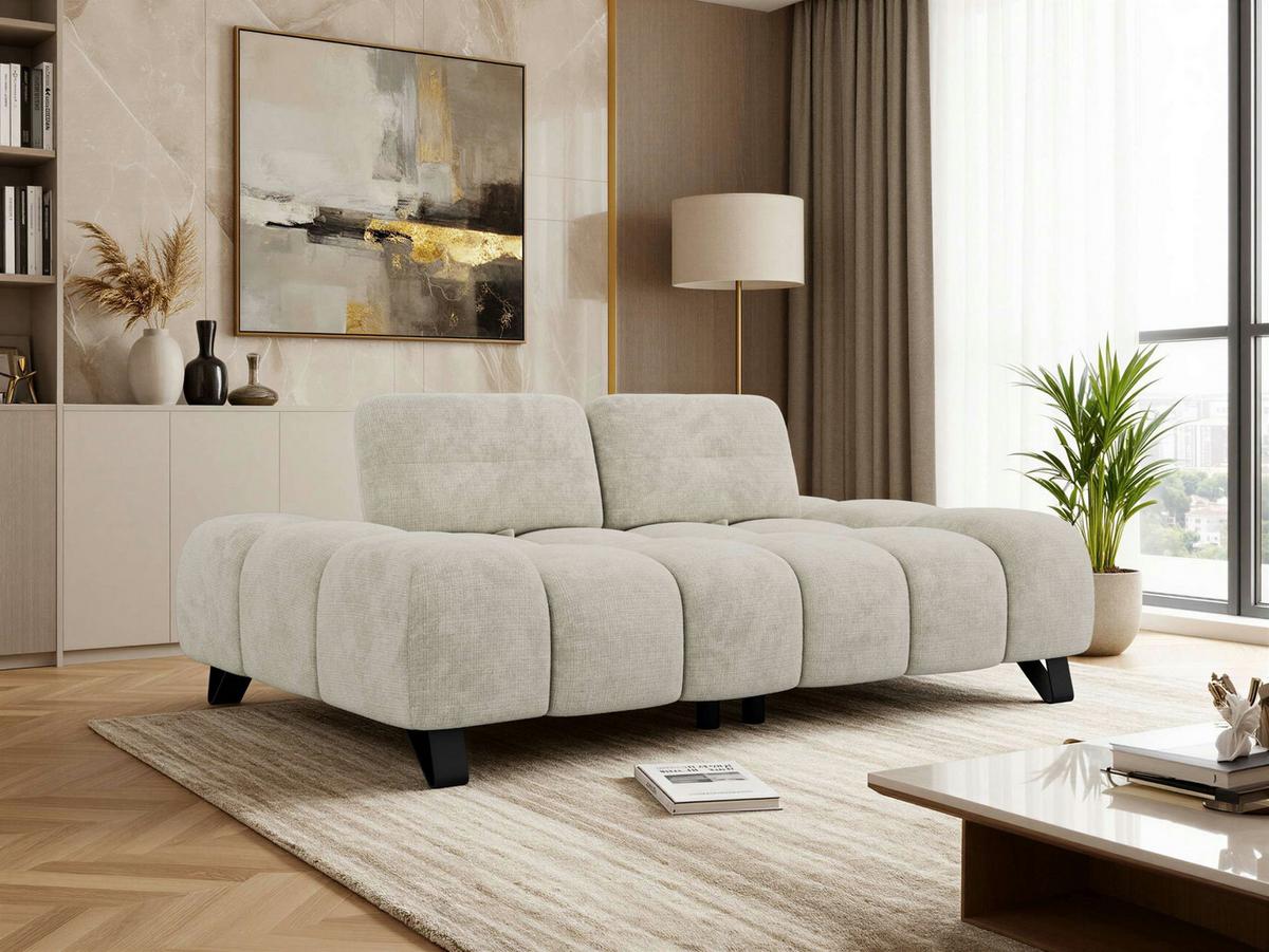 3-SITZER-SOFA NERANO - Creme Schenille - Creme/Schwarz, Textil/Metall (220/88/146cm) - MKS