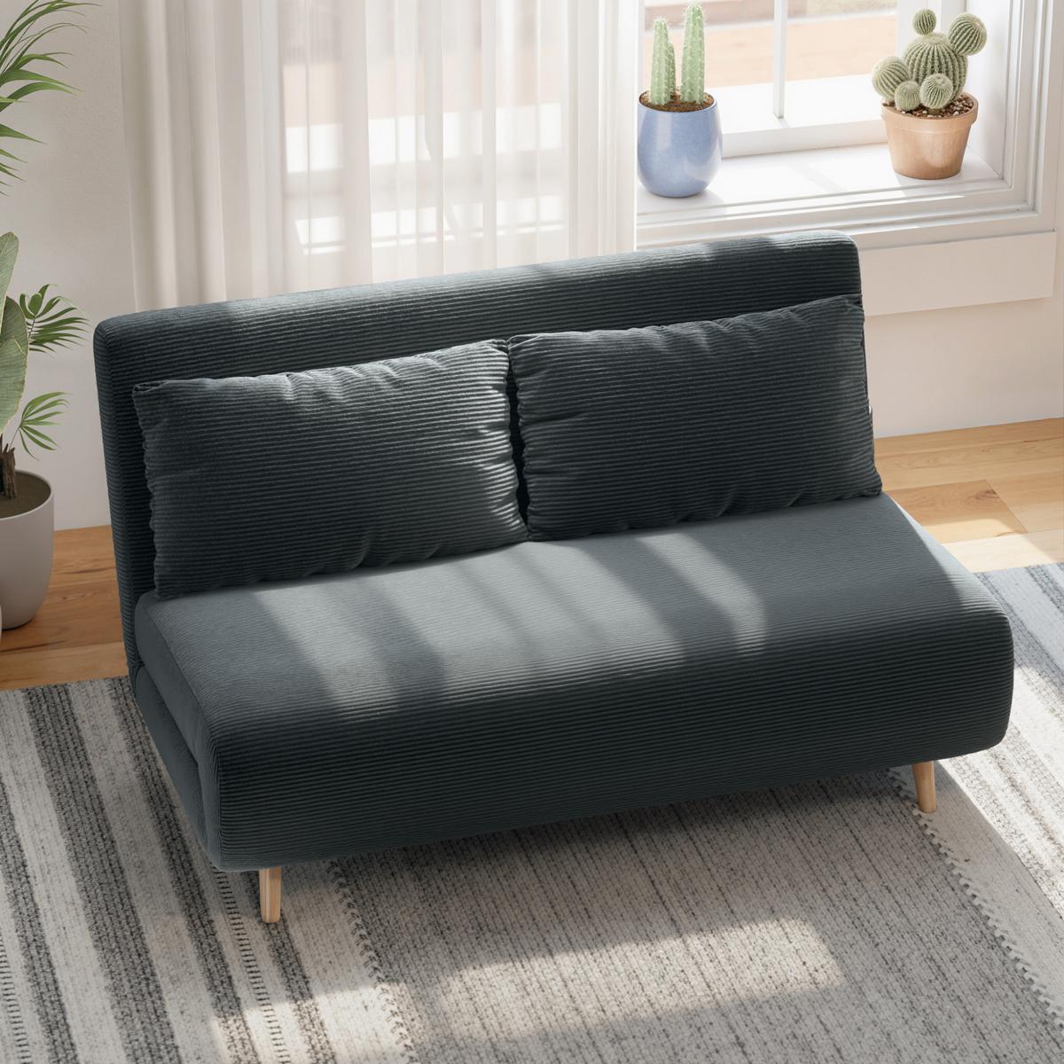 SCHLAFSOFA Polyester Buchenholz Dunkelgrau - Dunkelgrau/Buchefarben, Buchenholz/Textil (90/81/141cm) - HOMCOM