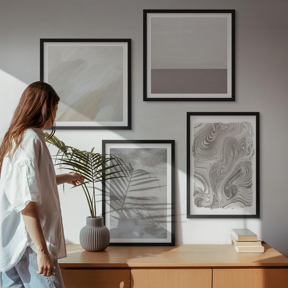 BILDER SET 4er Set - 50x50 cm & 40x60 cm Schwarzer Rahmen - Industriedesignstrukturen - Schwarz, Kunststoff (50/50cm) - TULUP