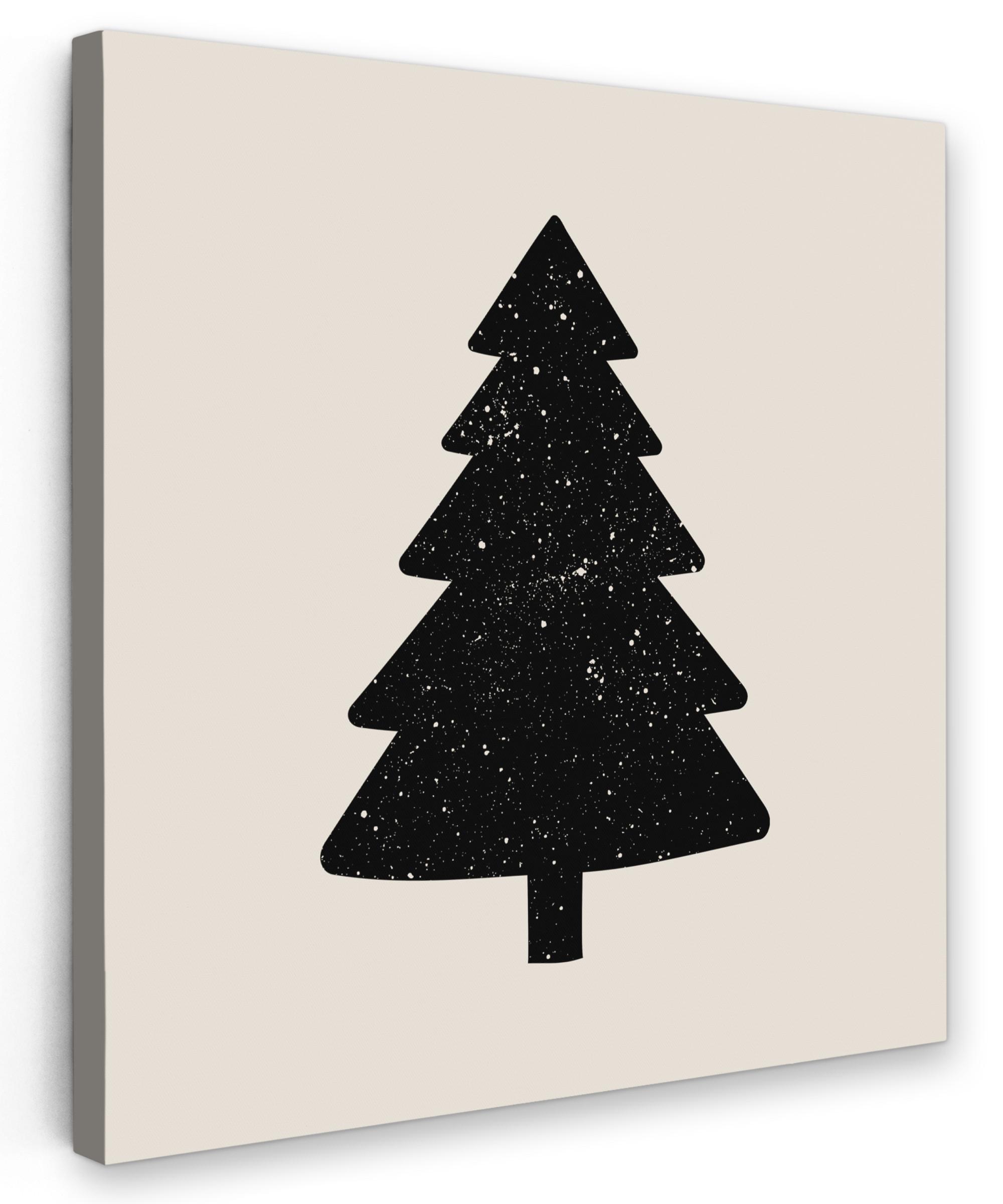 LEINWANDBILD Weihnachtsbaum - Schwarz - Urlaub - Beige Deko Groß 90x90 cm - Schwarz, Textil (90/90cm) - MuchoWow