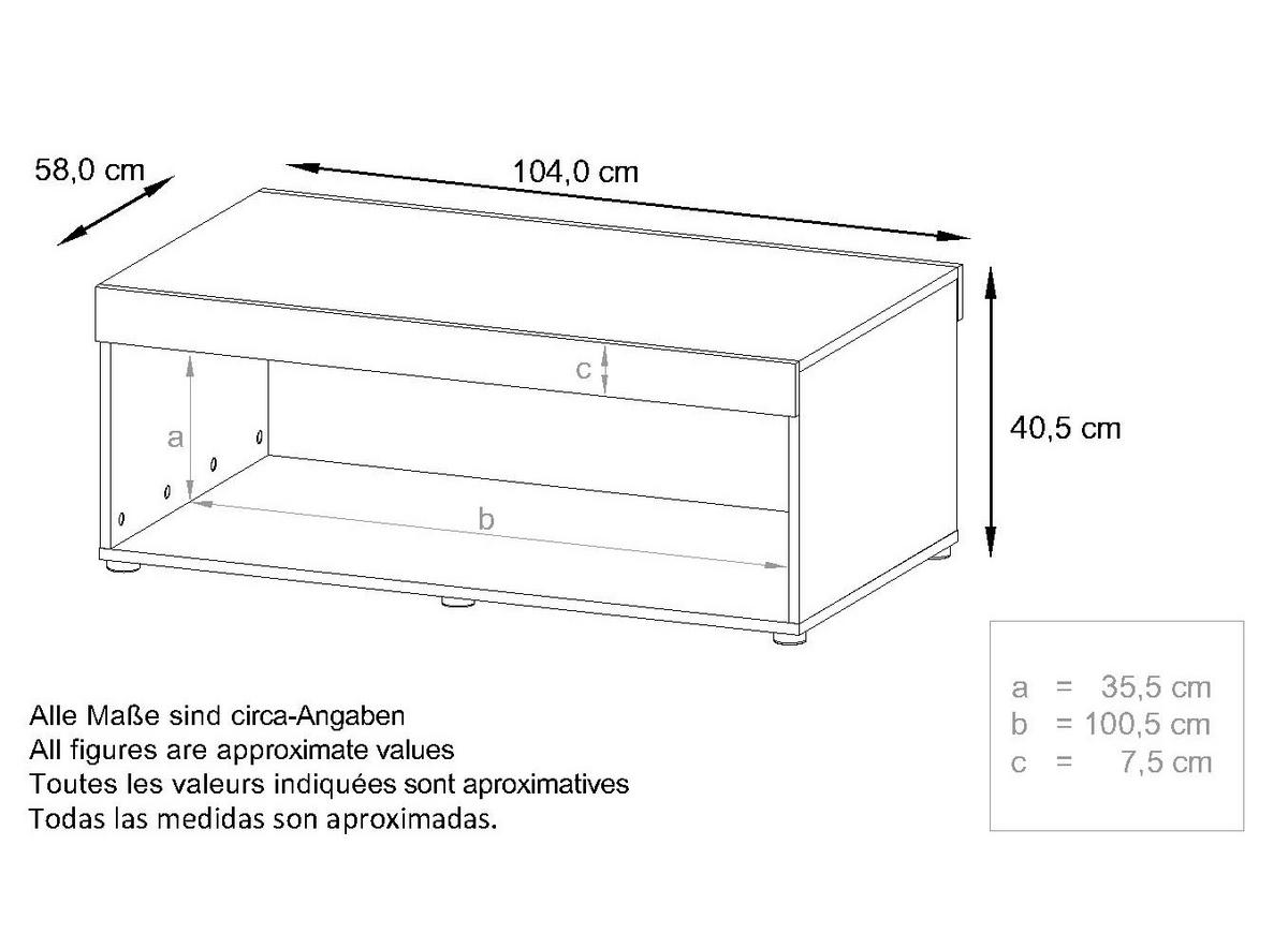COUCHTISCH Pure Tischplatte und Blenden in Eiche Natur - Eichefarben, Holzwerkstoff (58/104/40.5cm) - Vladon