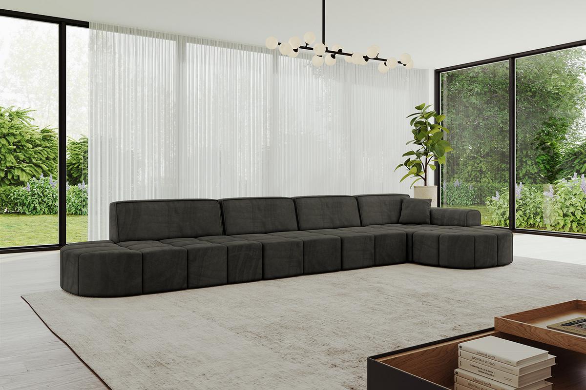 ECKSOFA Ottomane Rechts LIVO-L3 - 422x173x79,5 cm Schwarz - Schwarz, Holzwerkstoff/Textil (422/173cm) - ALTDECOR