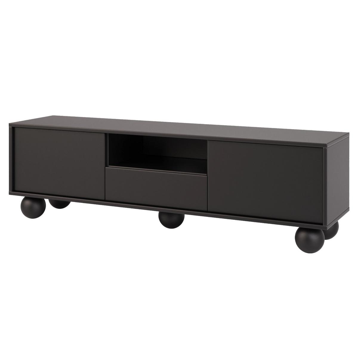 LOWBOARD Adel mit 2 Türen 1 Schublade und runden Füßen, 154 cm, Griffloss, Schwarz - Schwarz, Holzwerkstoff (154/46/38cm) - Beautysofa
