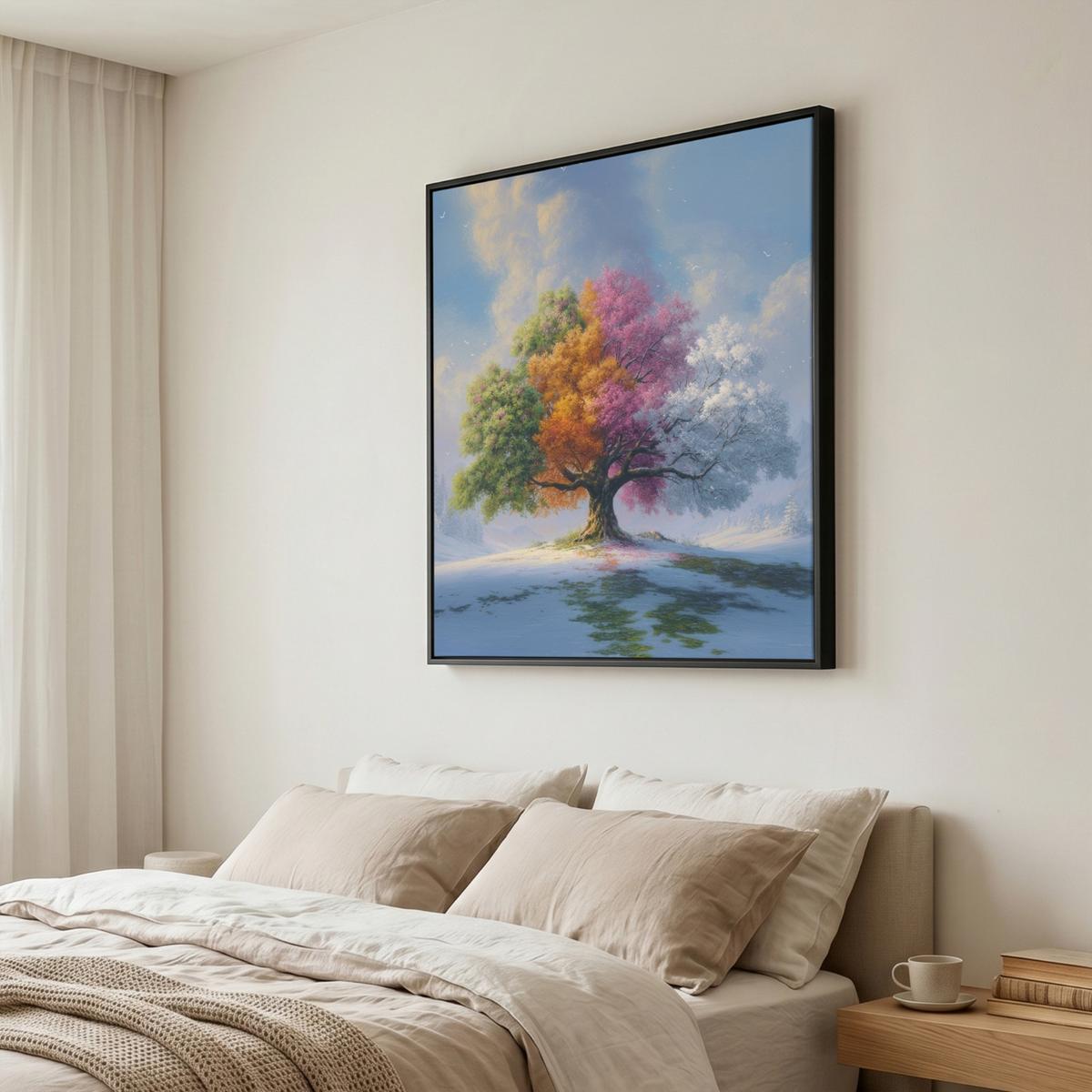 LEINWAND Bilder mit Rahmen - Baum - Jahreszeiten - Winter - Landschaft - 90x90 - Multicolor, Textil (90/90cm) - MuchoWow