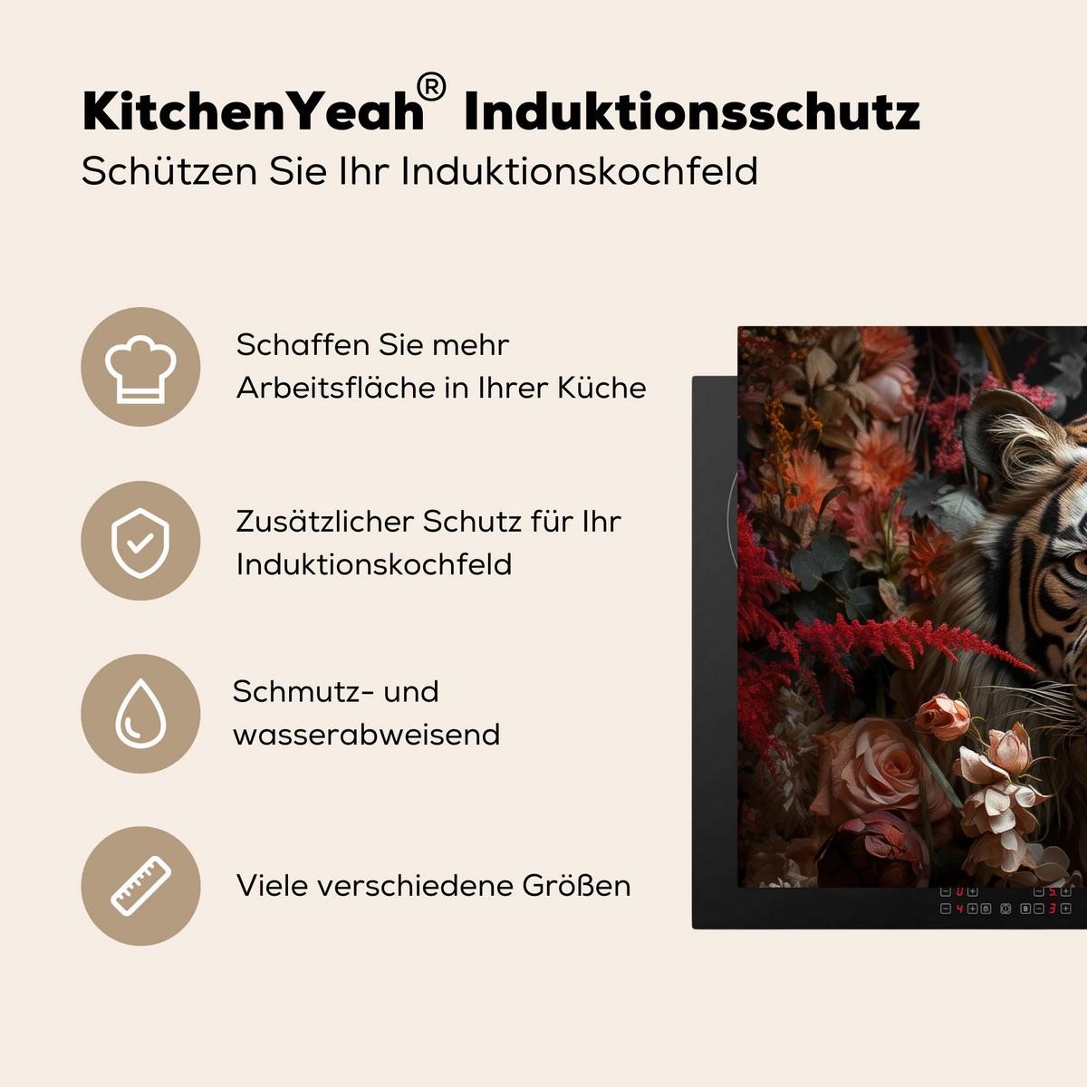 HERDABDECKPLATTE Tiger - Tier - Natur - Floral - Botanisch Ceranfeldabdeckung 78x52 cm - Orange, Kunststoff (78/52/0.2cm) - MuchoWow