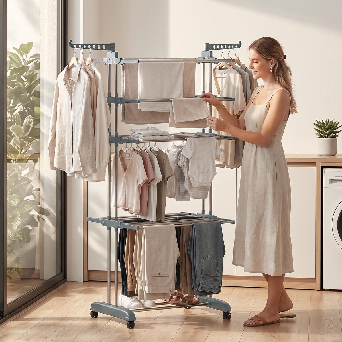 WÄSCHESTÄNDER Plastic Stahl Grau - Grau, Kunststoff/Metall (64/172/73cm) - HOMCOM