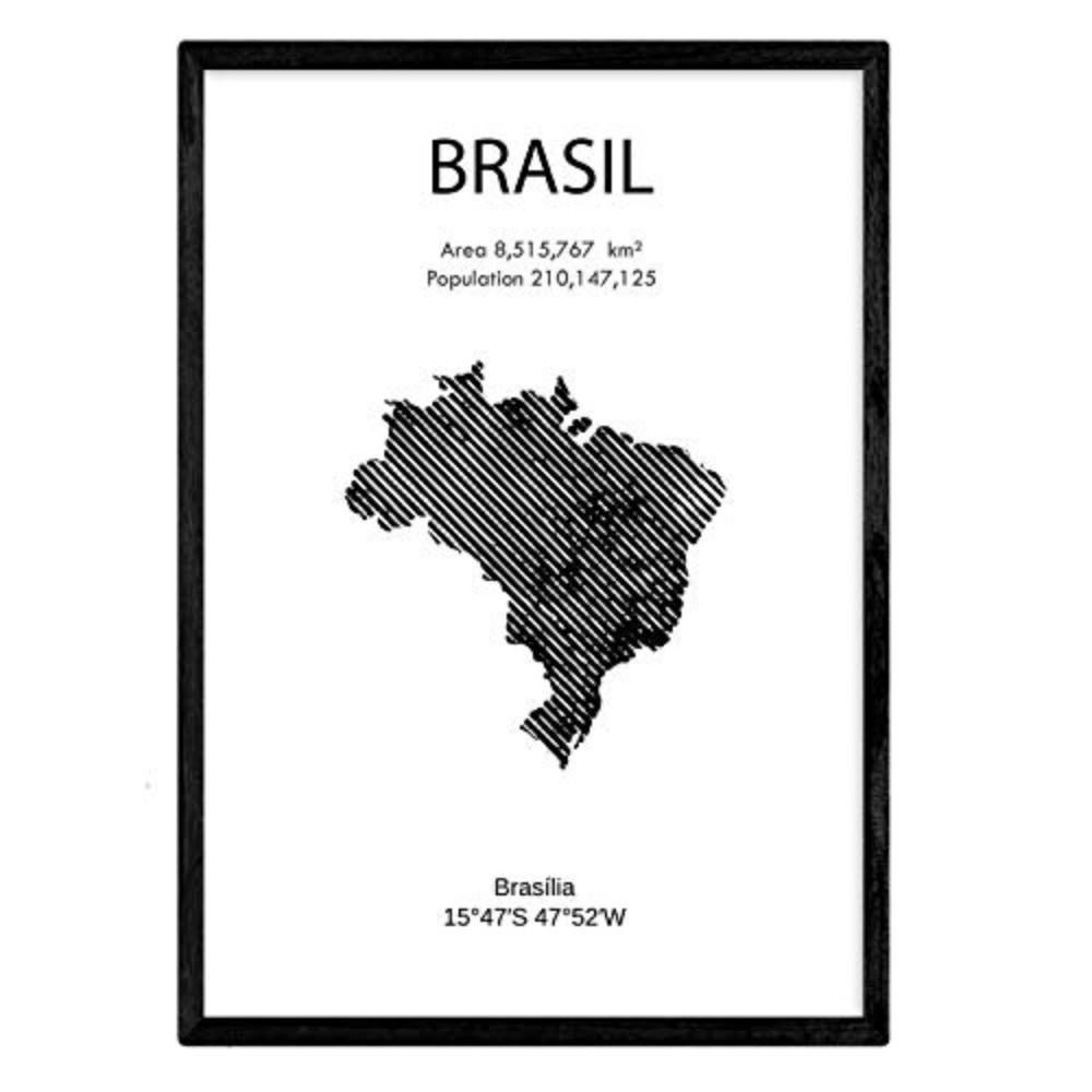 POSTER Länder & Kontinente Brasilien A3 Schwarzer Rahmen - Schwarz, Papier (29.7/5/42cm) - Nacnic