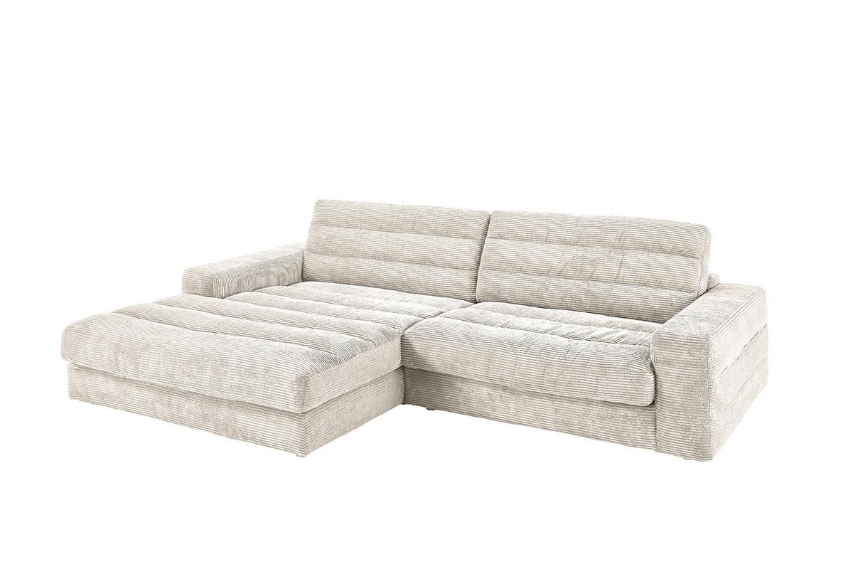 ECKSOFA LANA SOFA Cremeweiß Cord - Creme/Schwarz, Textil (296/205cm) - KAWOLA