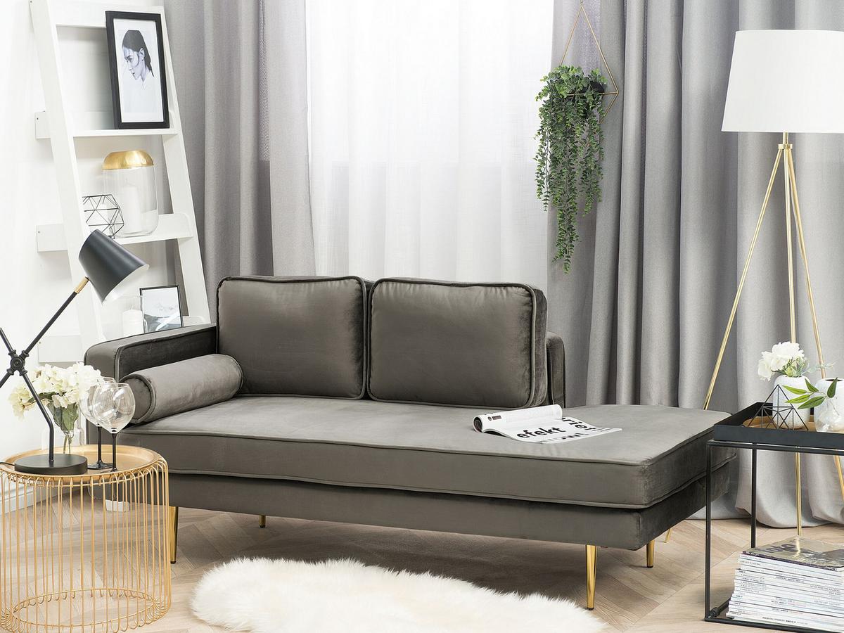 CHAISELONGUE Samtstoff taupe linksseitig Miramas - Goldfarben/Grau, Textil (171/63/79cm) - Beliani