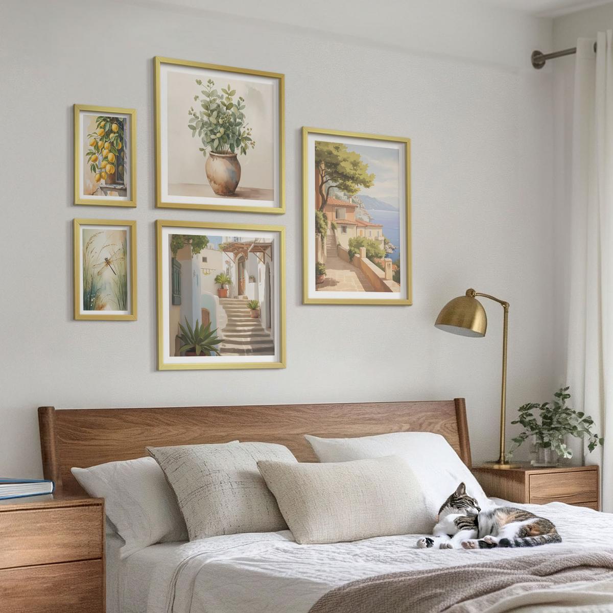 BILDER SET 5er Set - 50x50 cm & 20x30 cm & 40x60 cm Goldrahmen - Architektur der Zitronenstadt - Goldfarben, Kunststoff (40/60cm) - TULUP