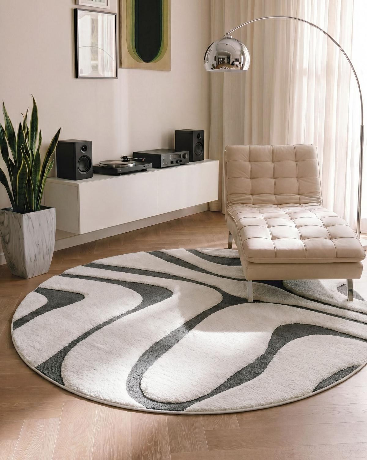 TEPPICH Grau/Weiß 160 cm Hartz - Creme/Grau, Textil (160/160cm) - Beliani