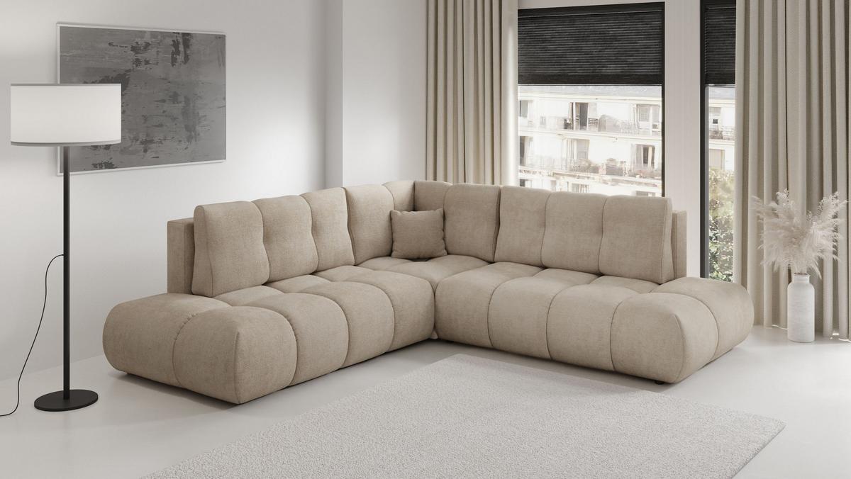 ECKSOFA DUCA II R-S Beige Chenille mit Schlaffunktion - Sandfarben, Holz (266.5/266.5cm) - MASSENO