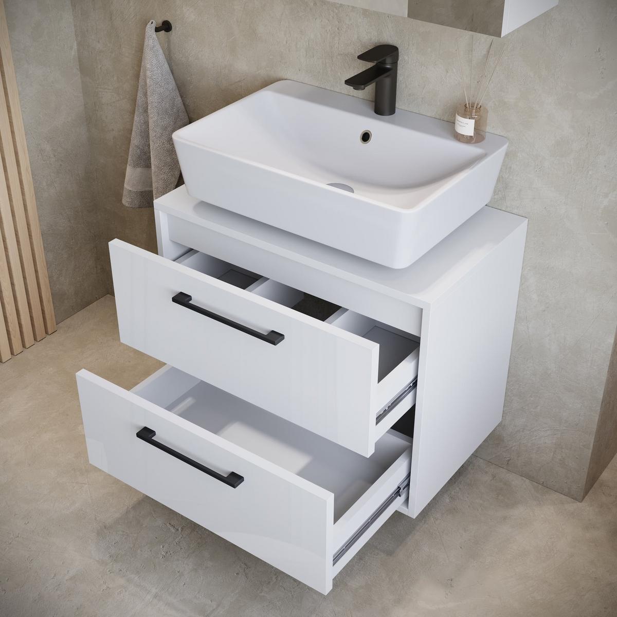 WASCHBECKENUNTERSCHRANK Florence 2 Schubladen Weiß Hochglanz - 60 x 35 x 47 cm - Weiß, Holz (60/50/35cm) - Badplaats