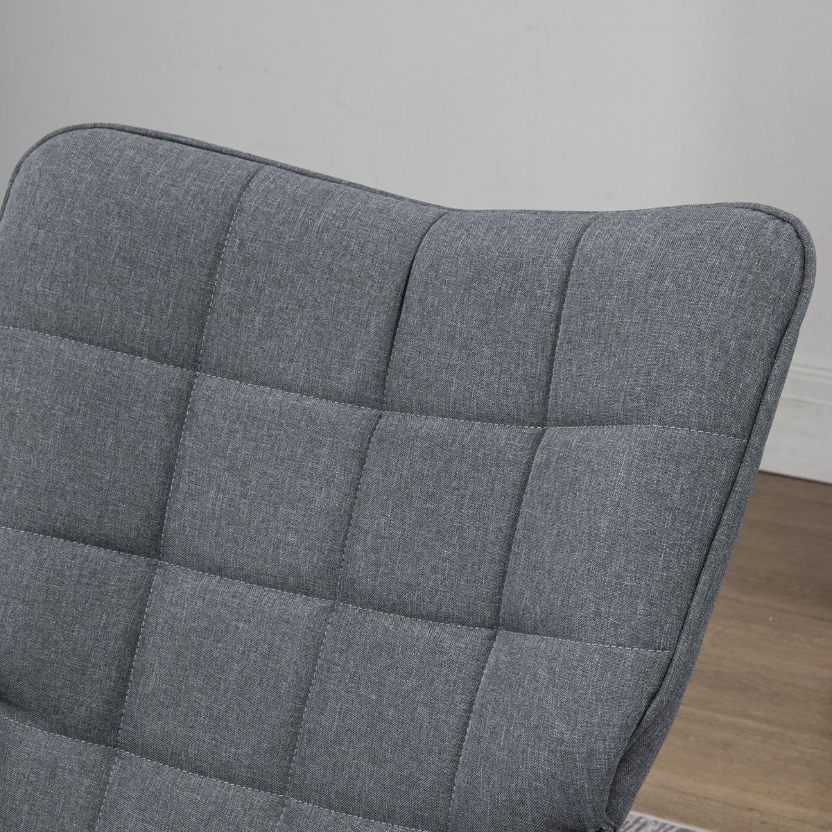 SCHAUKELSTUHL Schwingsessel mit Hocker Armlehnsessel Relaxsessel mit Leinenoptik - Buchefarben/Grau, Holz/Buchenholz (89/90/64cm) - HOMCOM