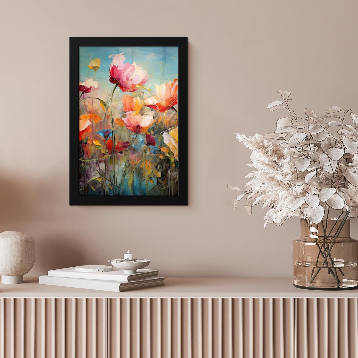 POSTER MIT RAHMEN Blumen - Aquarell - Kunst - Botanisch - Natur Poster 20x30 cm - Orange, Papier (20/30cm) - MuchoWow