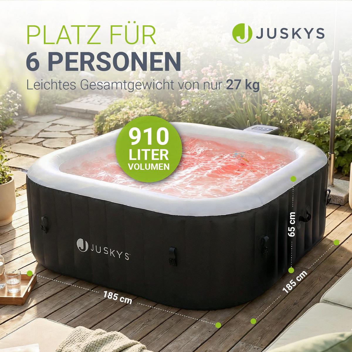 WHIRLPOOL SpaLuxe LED 185x185x65 cm schwarz/weiß - Schwarz, Kunststoff (185/65/185cm) - Juskys