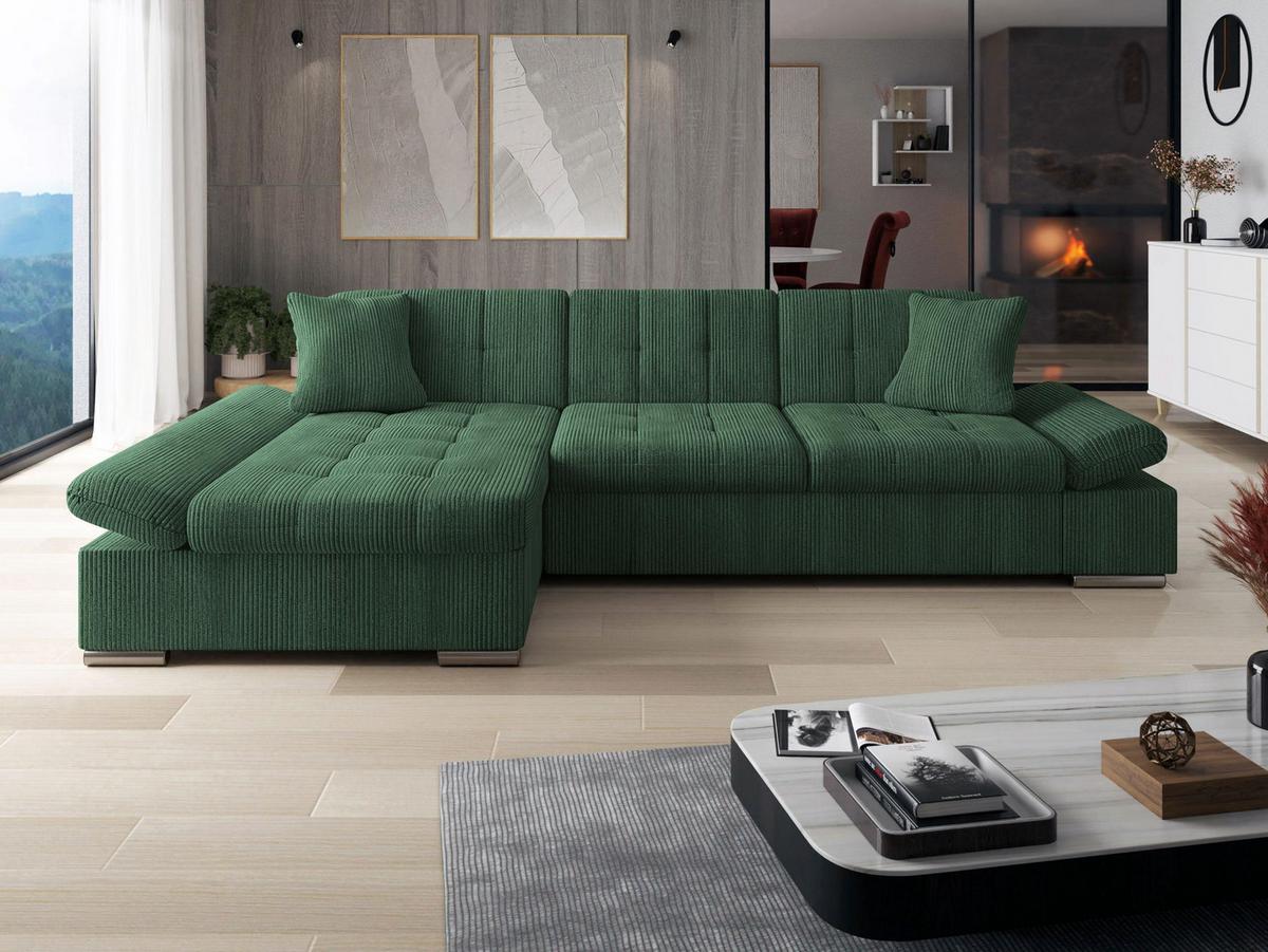 ECKSOFA Malwi Cord, Seite: Links - Dunkelgrün, Holz/Textil (278/161cm) - MIRJAN24