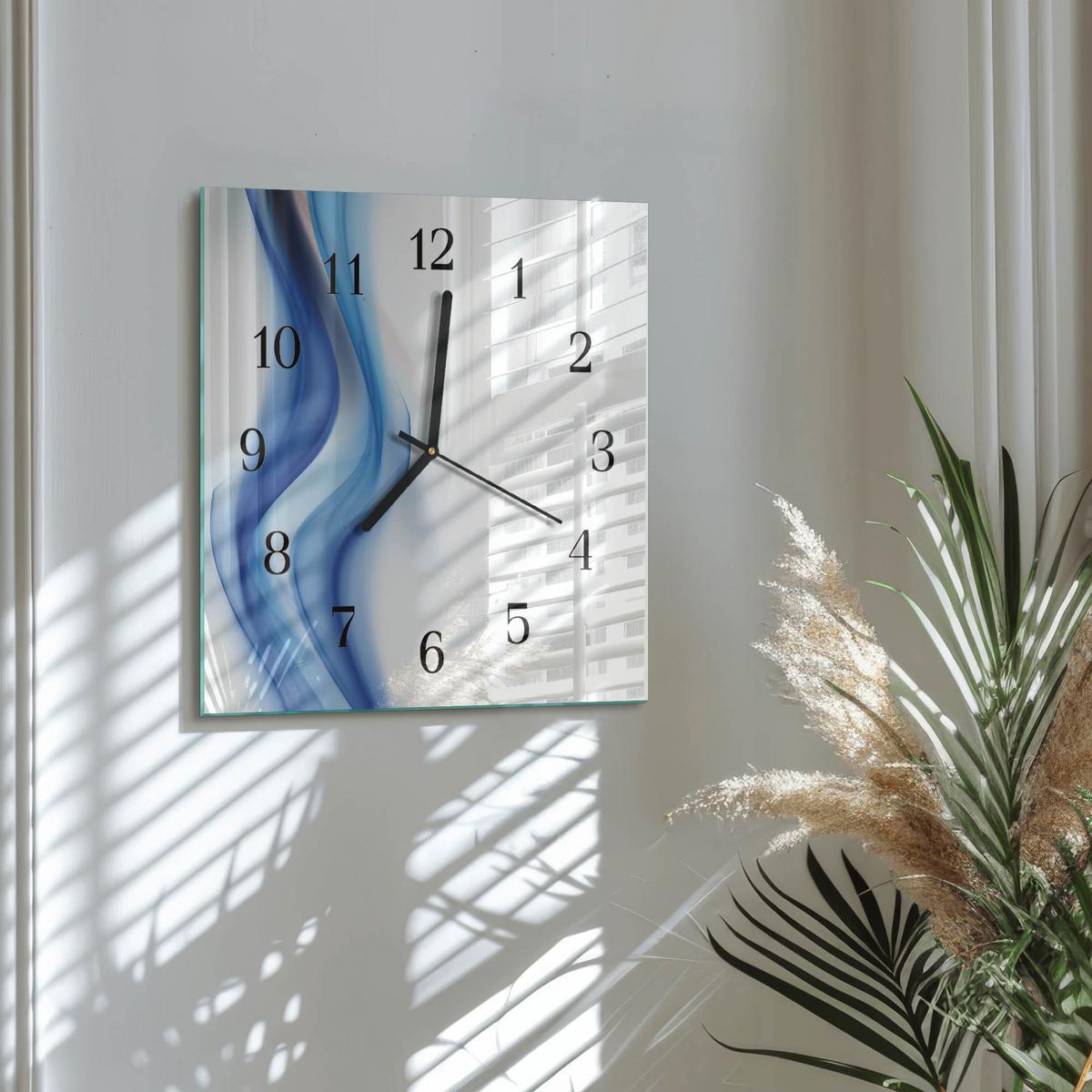 WANDUHR aus Glas 30x30 cm - Abstrakter Rauch - Blau, Glas (30/30/0.4cm) - TULUP