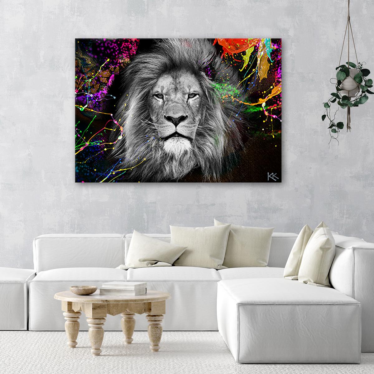 WANDBILD bunte löwe abstrakt tiere - Multicolor, Textil (60/40cm) - Feeby
