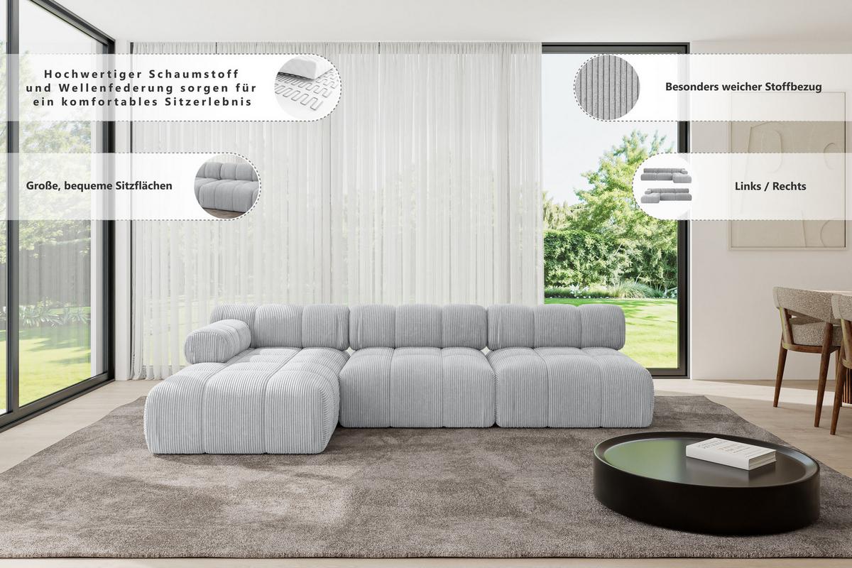ECKSOFA modulares Sofa Razon-L2 - 285x160x70 cm Beige Bouclé - Beige, Holzwerkstoff/Textil (285/160cm) - ALTDECOR