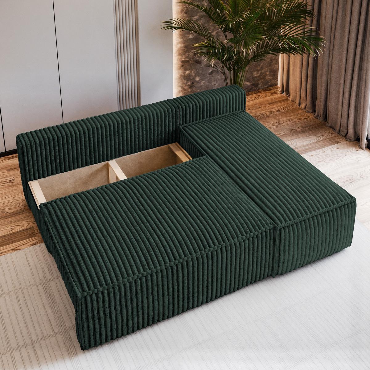 ECKSOFA BRISO T Grün Kordstoff mit Schlaffunktion - Grau/Grün, Holz/Kunststoff (200/140cm) - MASSENO