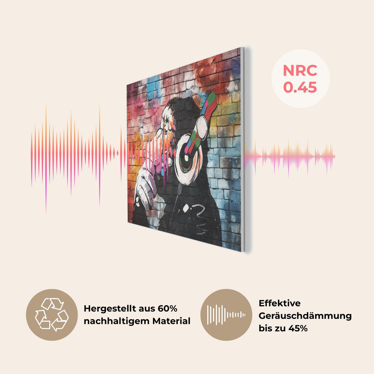 AKUSTIKBILD Affe - Graffiti - Musik Akustikpaneele 90x60 cm - Multicolor, Kunststoff (90/60/0.9cm) - MuchoWow