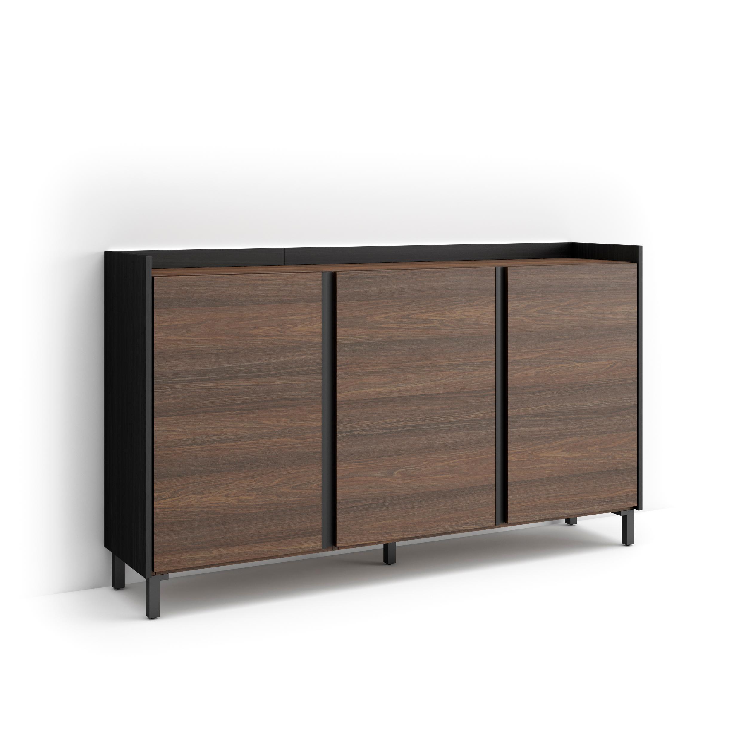 SIDEBOARD, Dunkler Eiche und Schwarz, 156/35/91cm, mit Beinen - Dunkelbraun, Holzwerkstoff (156/91/35cm) - Skraut Home