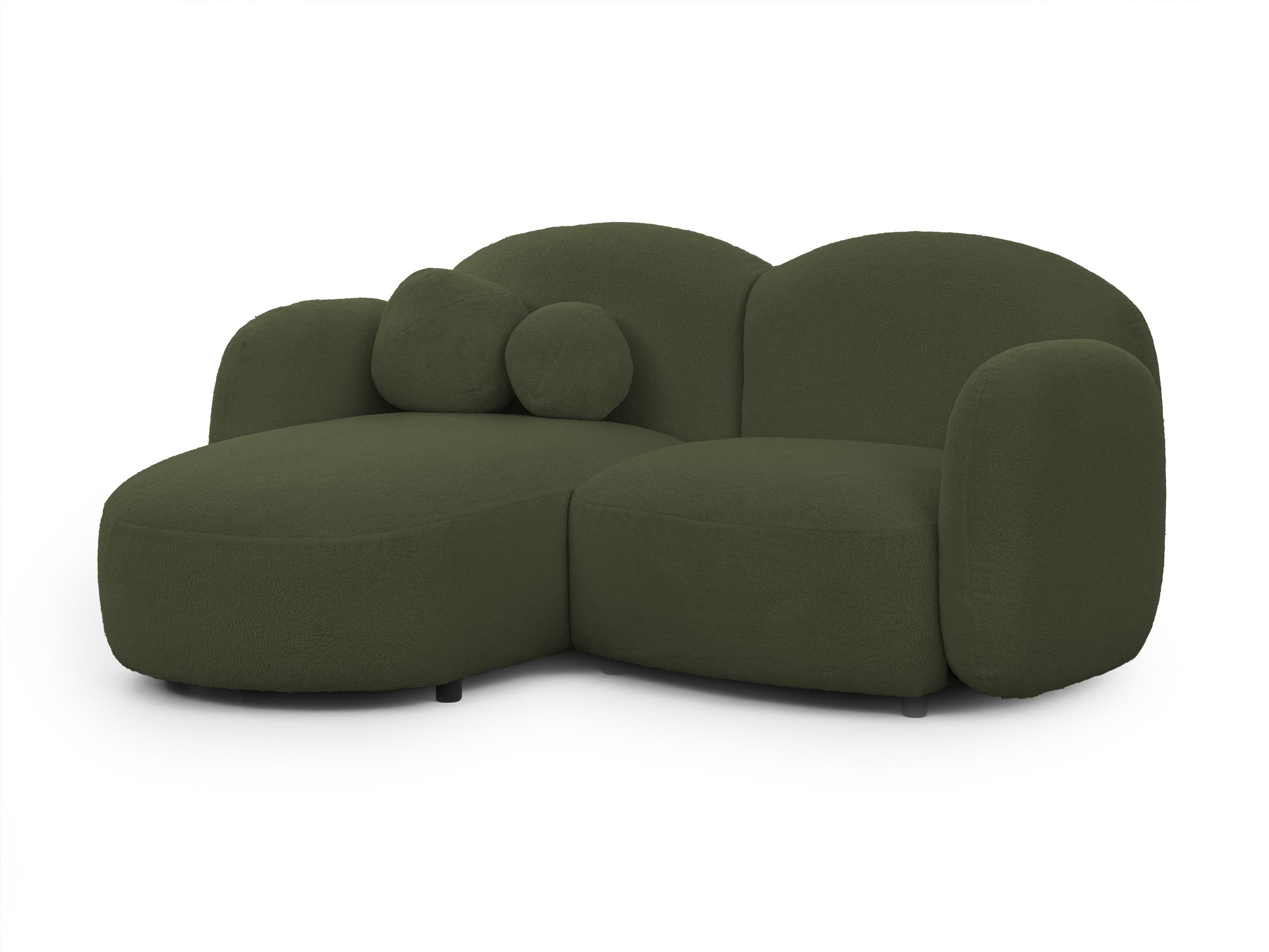 ECKSOFA Nuvola mit abgerundetem Design Grün Bouclé-Stoff - Ottomane Links - Schwarz/Grün, Holz/Kunststoff (190/146cm) - S-Style Möbel