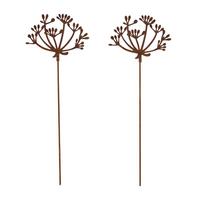 GARTENSTECKER Metall – 2er-Set Wiesenkerbel Gartendeko in Rostoptik - Rotbraun, Metall (37cm) - Homescapes