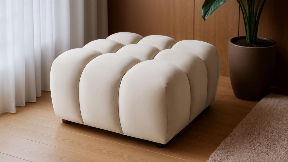 POLSTERHOCKER Flow - Creme, Holzwerkstoff/Textil (96/42/96cm) - Fun Möbel