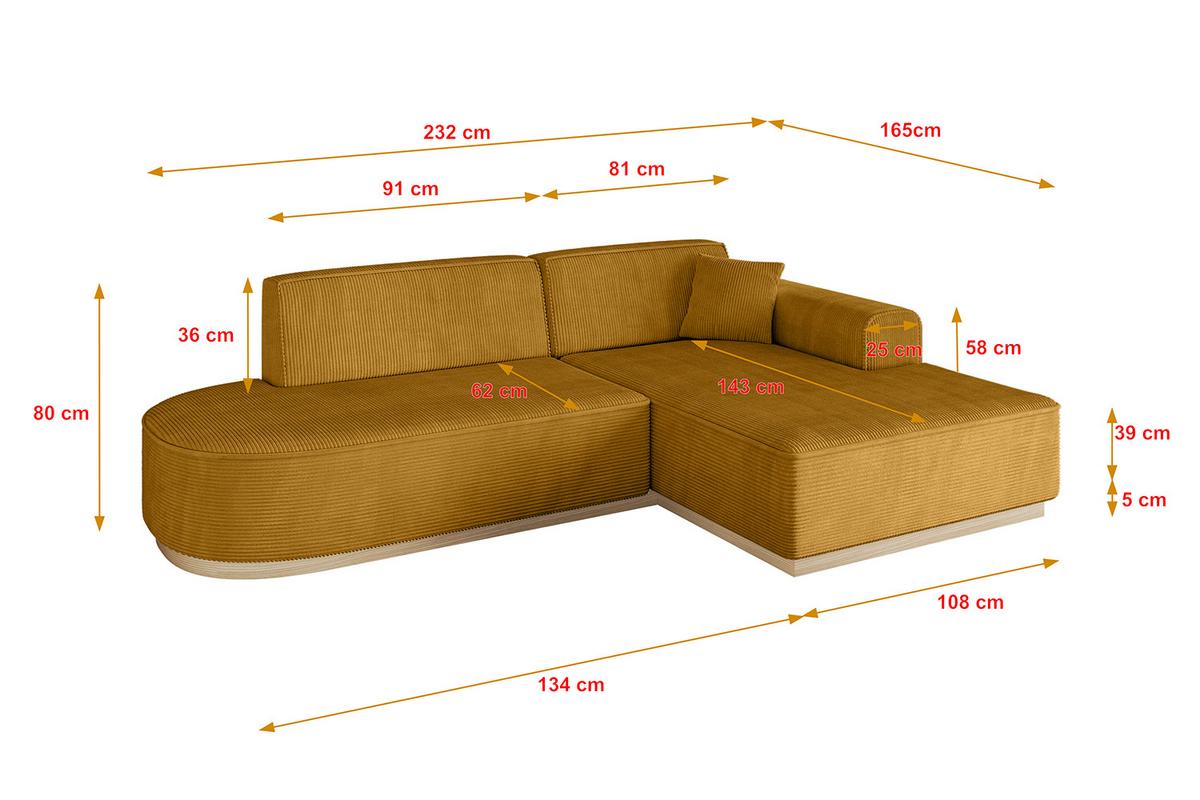 ECKSOFA Ottomane Rechts IREA-L1 - 232x165x80 cm Senfgelb - Grün, Holzwerkstoff/Textil (232/165cm) - ALTDECOR
