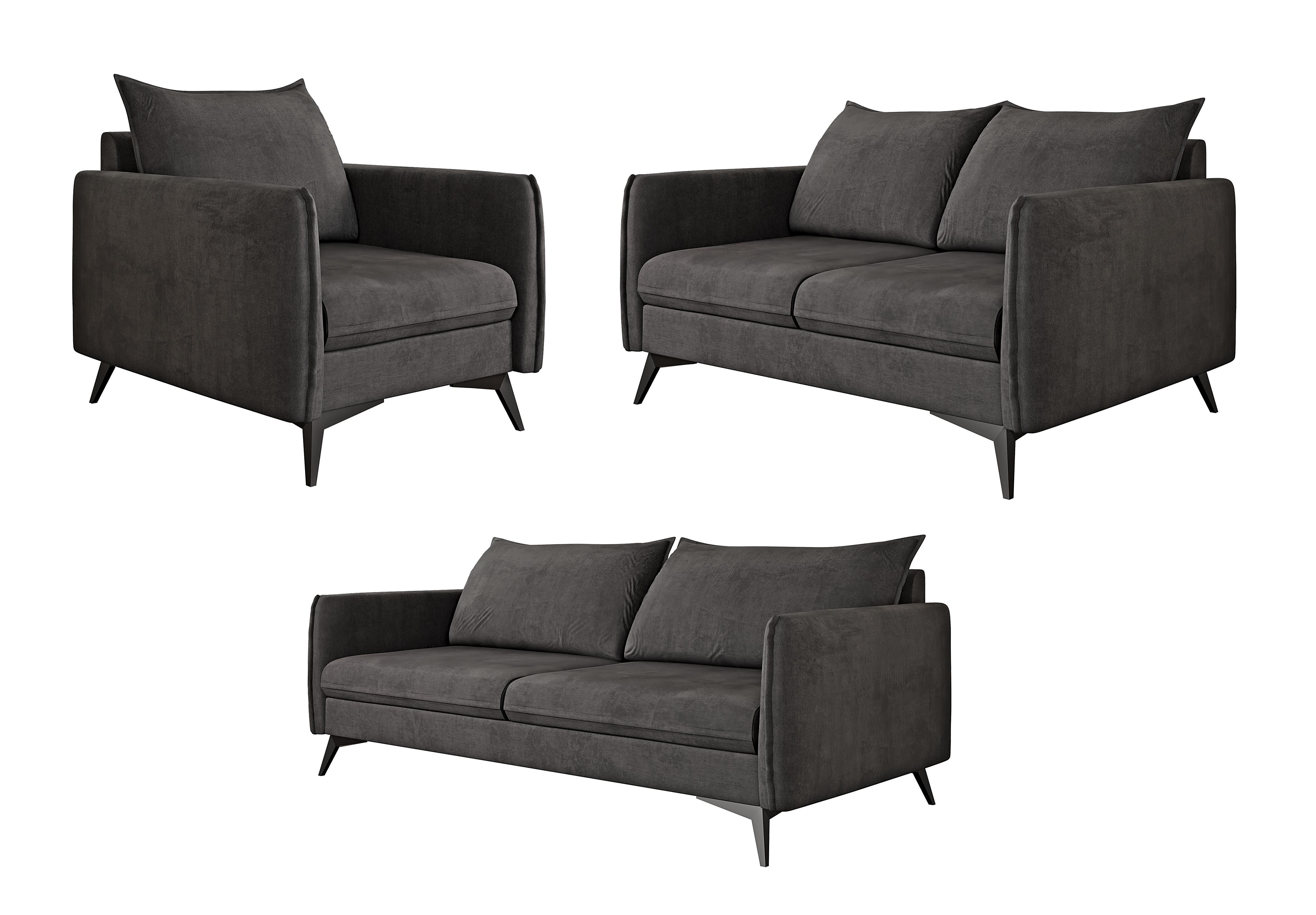 SITZGARNITUR 3+2+1 Pulse Graphit Luxusmikrofaser - Graphitfarben/Schwarz, Holz/Textil (199/86/91cm) - S-Style Möbel