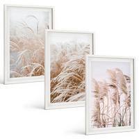 BILDER SET 3er Set - 40x60 cm Weißer Rahmen - Grasflächen in Braun- und Beigetönen - Weiß, Kunststoff (40/60cm) - TULUP