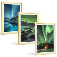 BILDER SET 3er Set - 40x60 cm Goldrahmen - Winterlandschaften, Nordlichter, Berge - Goldfarben, Kunststoff (40/60cm) - TULUP
