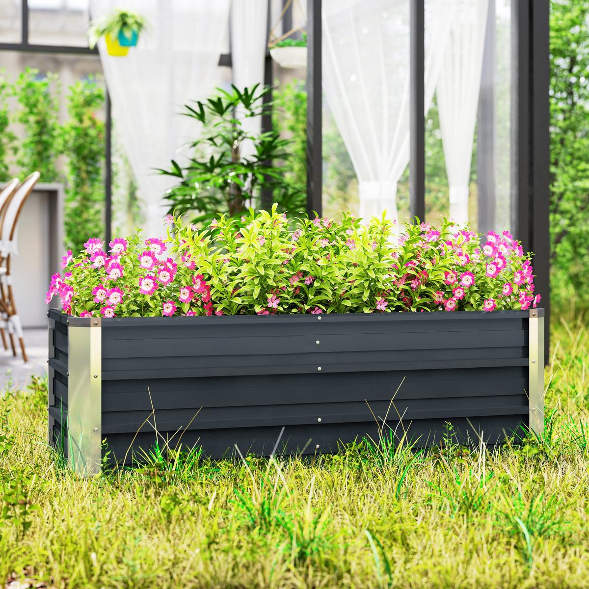 GARTENBEET, Blumenkübel mit Handschuhe, Kohlegrau, 125 x 47 x 44 cm - Grau, Metall (47/40/125cm) - Outsunny