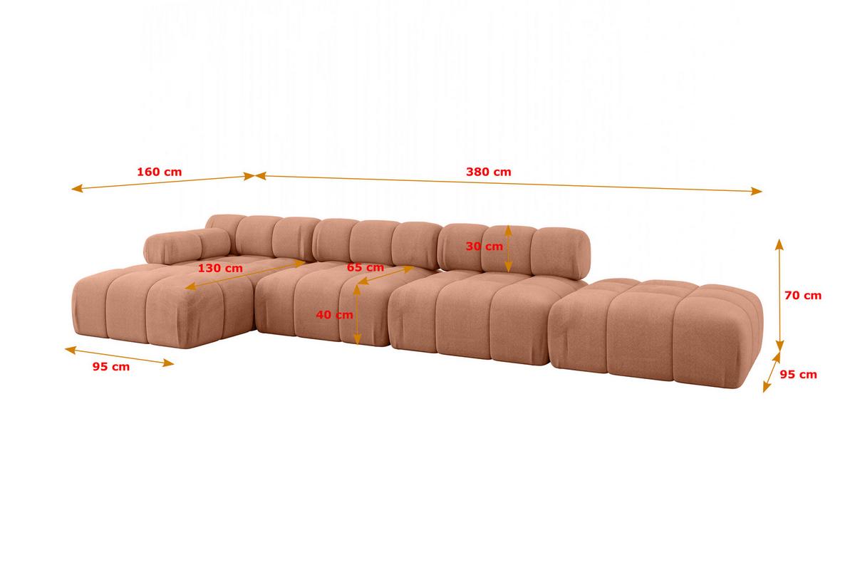 ECKSOFA modulares Sofa Lizur-L2 - 380x160x70 cm Apricot Velours - Koralle, Holzwerkstoff/Textil (380/160cm) - ALTDECOR