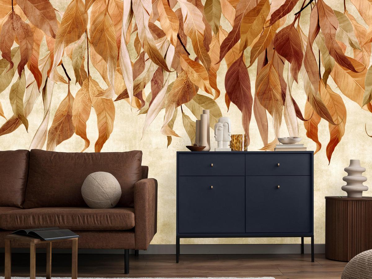 FOTOTAPETE Blätter Pflanzen Natur für Wohnzimmer 250x175 - Beige/Rot, Papier (250/175cm) - Muralo