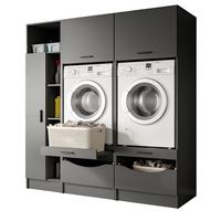 WASCHMASCHINENSCHRANK grau Set 3-teilig 182 x 195 cm, Waschmaschinenumbau mit viel Stauraum - Schwarz/Grau, Holzwerkstoff/Kunststoff (182/195/68cm) - Inn.Furn