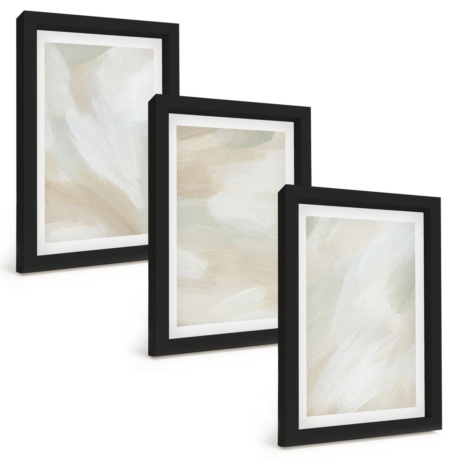 BILDER SET 3er Set - 20x30 cm Schwarzer Rahmen - Minimalismus der Farbstruktur - Schwarz, Kunststoff (20/30cm) - TULUP