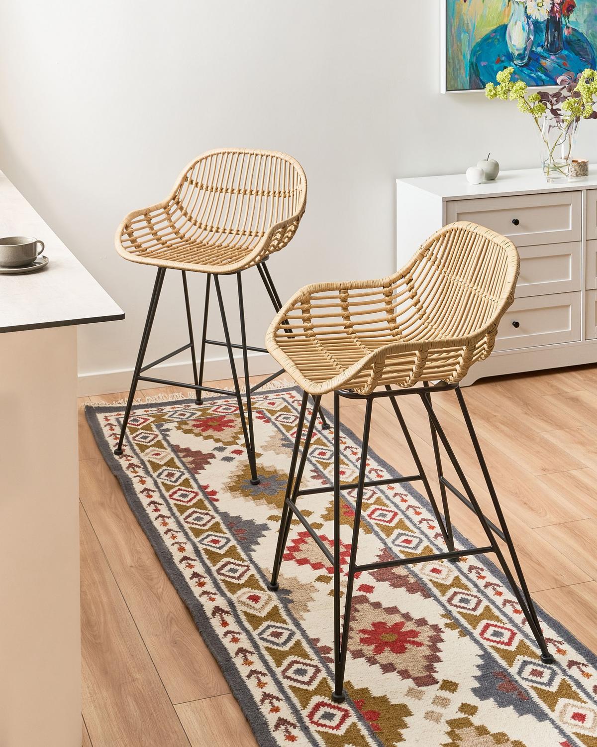 BARSTUHL 2er-Set Rattan Naturfarben Terrell - Naturfarben, Naturmaterialien (54/94/57cm) - Beliani