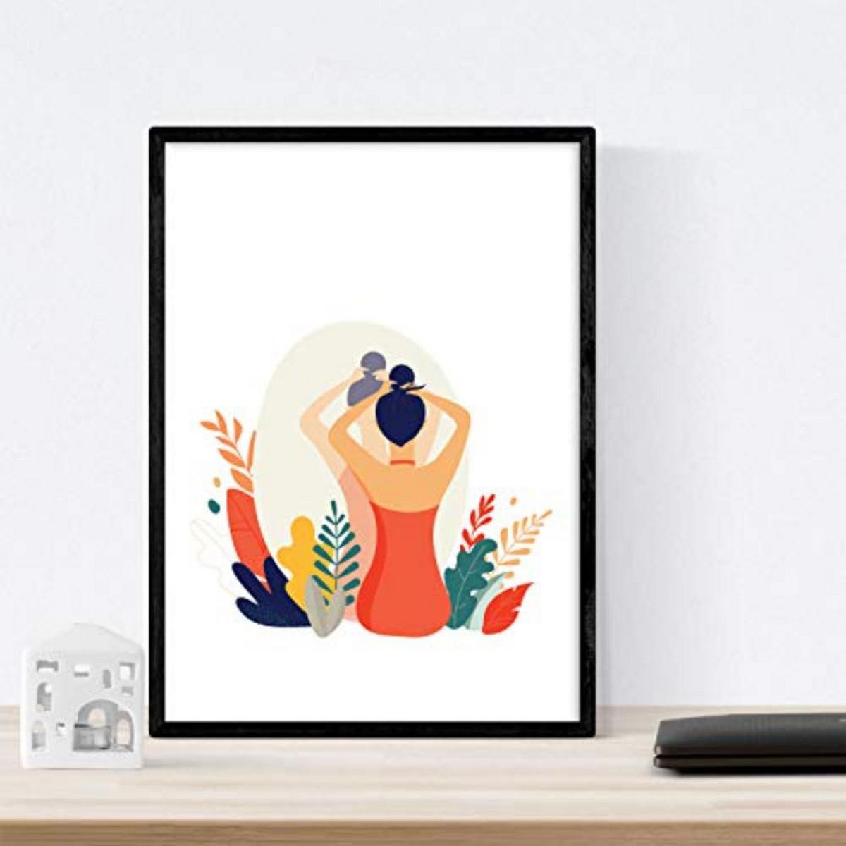 POSTER Set mit 4 Frau in der Nacht mit Sternen und Mond A4 Rahmenlos - Klar, Papier (29.7/3cm) - Nacnic