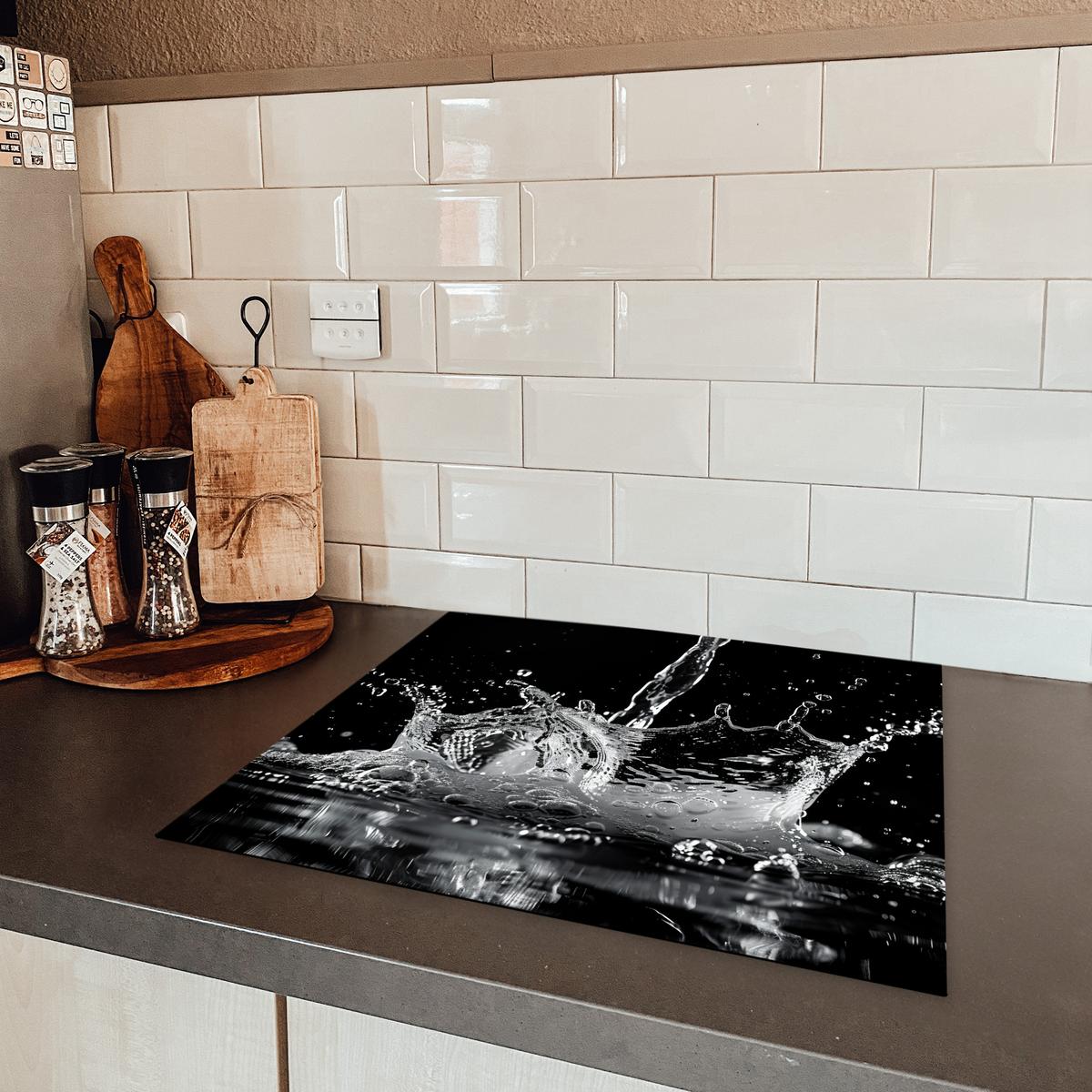 HERDABDECKPLATTE Wasser - Spritzwasser - Schwarz Abdeckung Ceranfeld 57.6x51.6 cm - Schwarz, Kunststoff (57.6/51.6/0.2cm) - MuchoWow