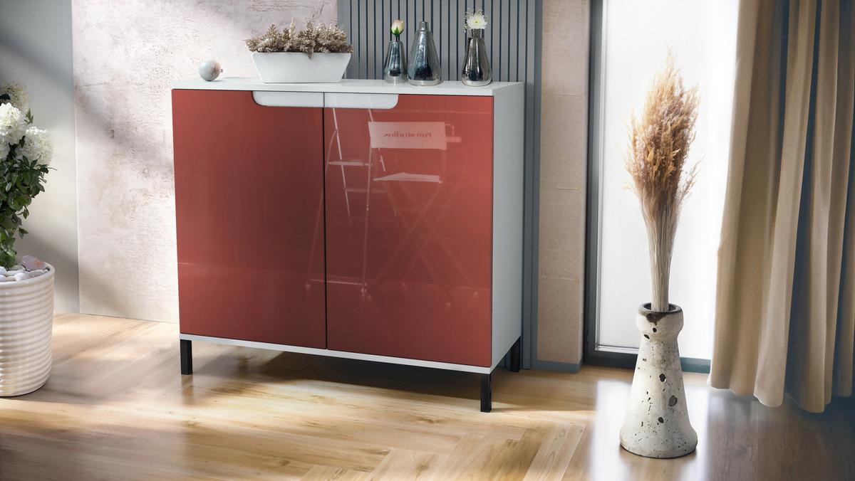 KOMMODE Sylt Bordeaux Hochglanz - Bordeaux, Holzwerkstoff (92.5/83.5/35cm) - Vladon