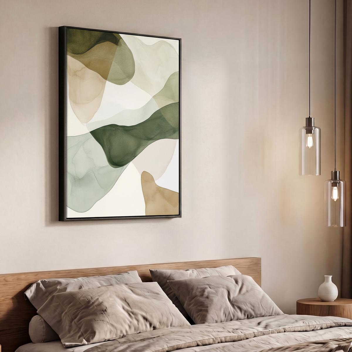 LEINWAND Bilder mit Rahmen - Japandi - Abstrakt - Grün - 70x100 - Salbeigrün, Textil (70/100cm) - MuchoWow