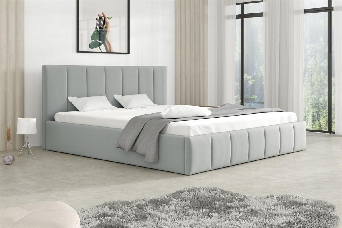 POLSTERBETT Detroit Komplettset - Hellgrau, Holzwerkstoff/Textil (160/200cm) - Fun Möbel