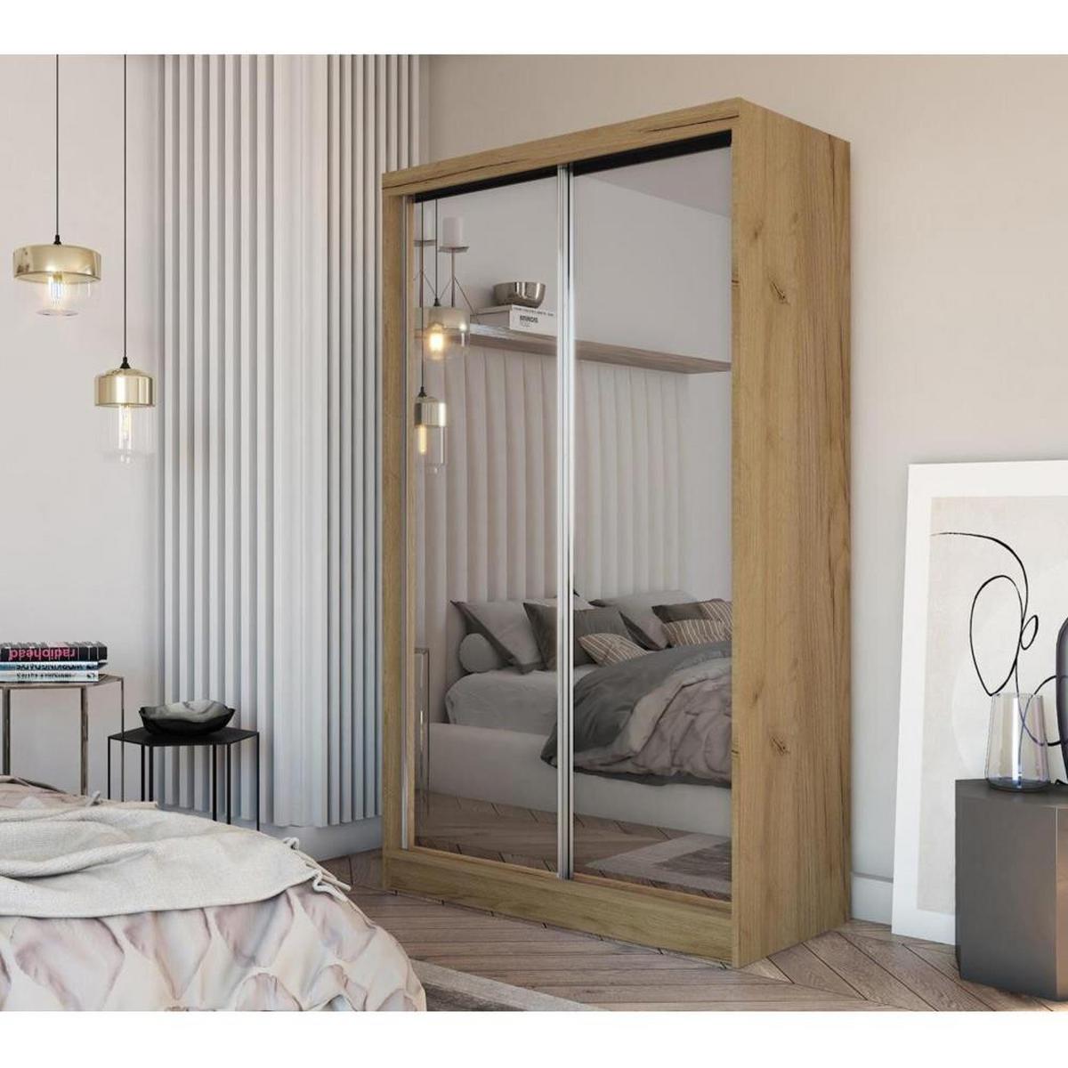 SCHWEBETÜRENSCHRANK Debra II 120/216/61 eiche Artisan mit Spiegel und Schubladen - Eiche Artisan, Holzwerkstoff (120/216/61cm) - Beautysofa