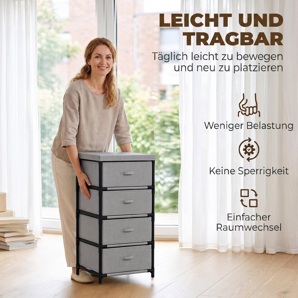 KOMMODE Leinen Stahl Grau - Schwarz/Grau, Textil/Metall (32/80/42cm) - HOMCOM